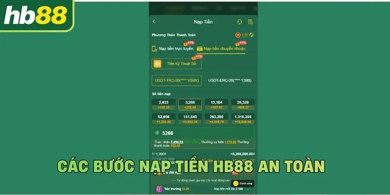 Các bước nạp tiền Hb88 an toàn