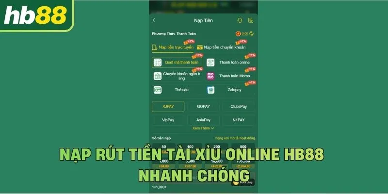 Nạp rút tiền Tài Xỉu Online Hb88 nhanh chóng